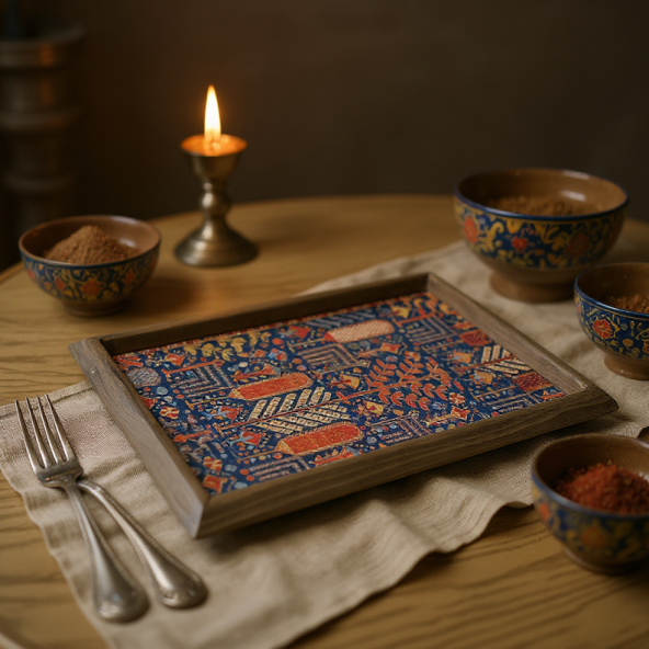 سینی چوبی با طرح فرش ایرانی - ابعاد 26×40 سانتی‌متر